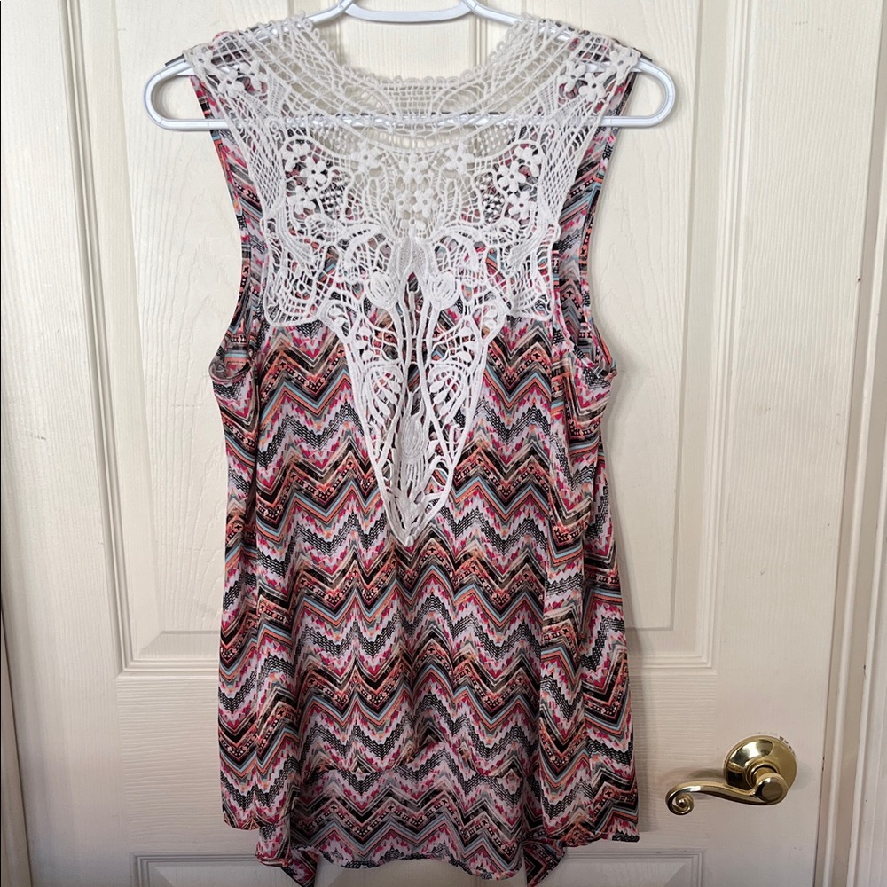 Women's Chevron Southwestern Country Lace Front Tank Top With Straps PTP 18